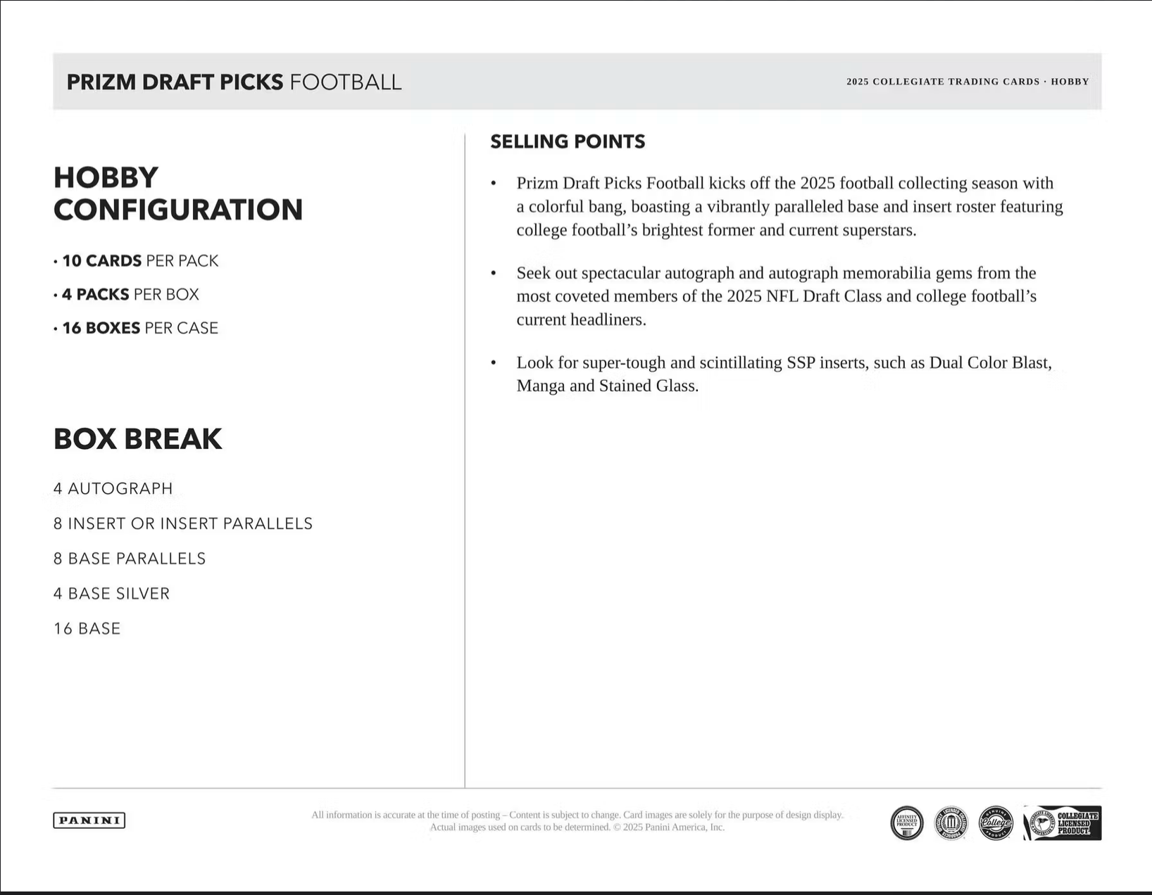 2025 Panini Prizm Draft Picks Football Hobby Box